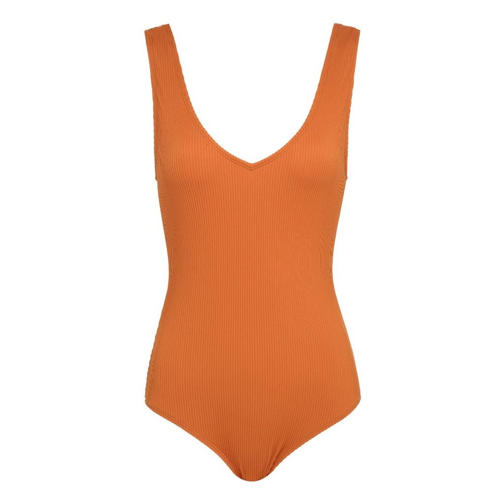 Tangerine Ribbed V Neck One Piece